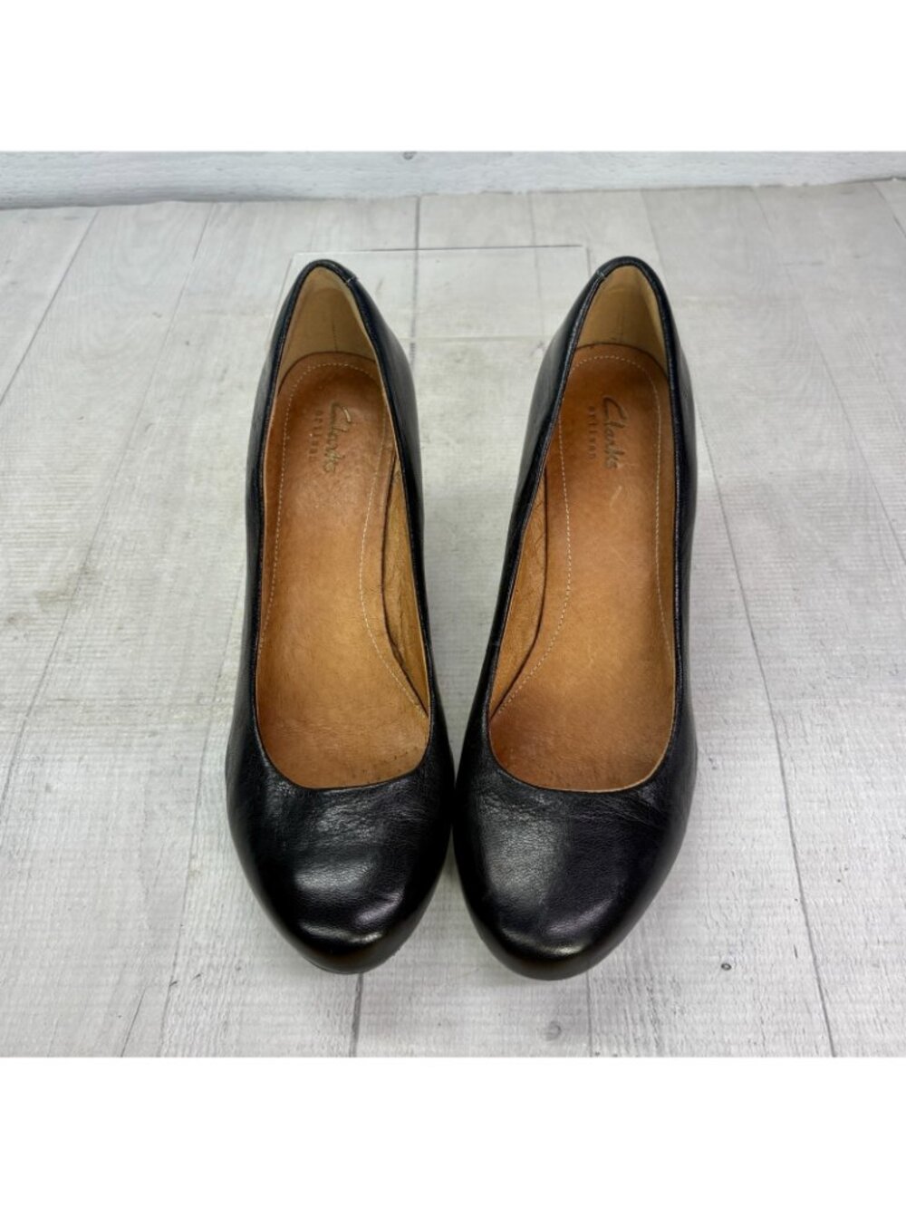 Clarks Leather Wedge Pumps Womens 8.5 M Black Comfort Office Work Career Shoes - Picture 3 of 11